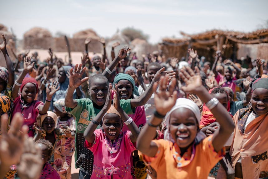 Groep met kinderen juichend uit Niger